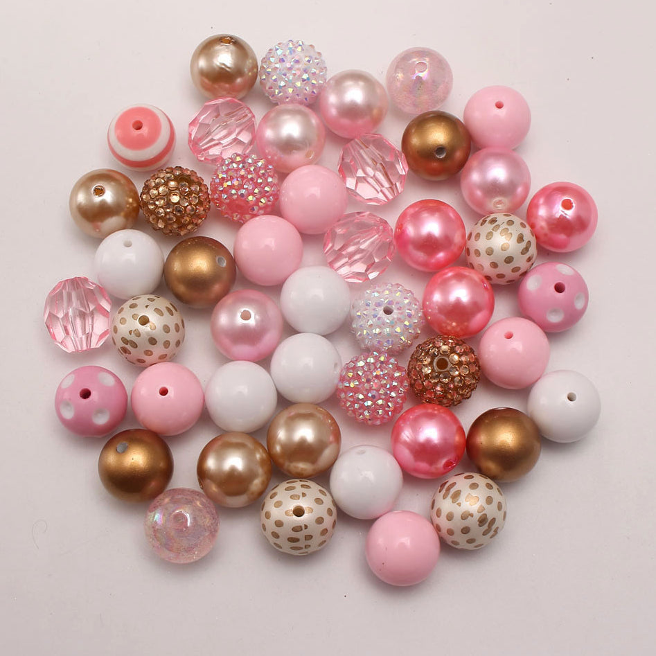 Wholesale 50pcs Pink+gold Print 20MM Acrylic Large Beads